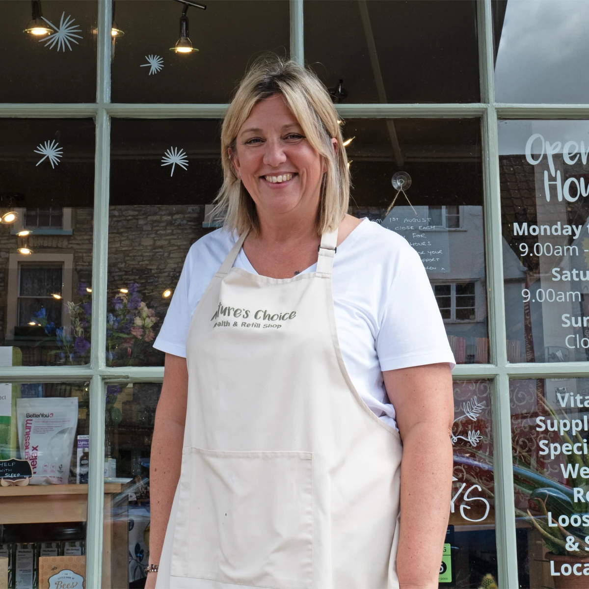Karen outside Nature's Choice in Chipping Sodbury