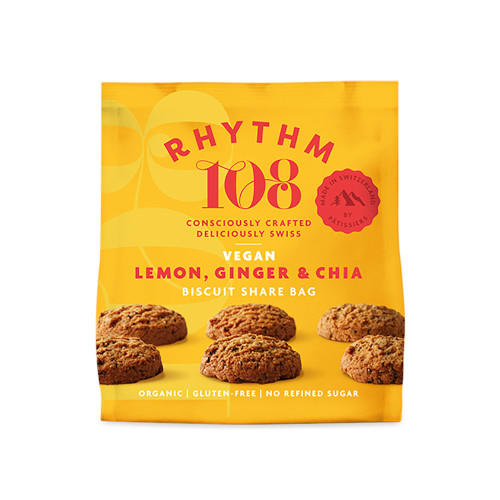 Rhythm 108 Tea Biscuit - Lemon Ginger & Chia Sharing Bag 135g