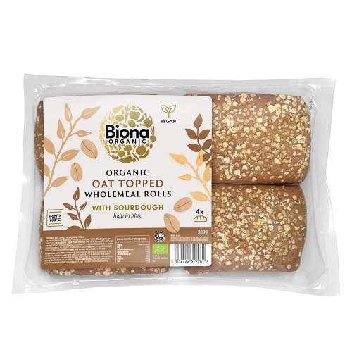 Biona Ready to Bake Oat Topped Wholemeal Bread Rolls 300g