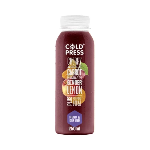 Coldpress Mend and Defend Super Cherry Apple and Mandarin Juice 