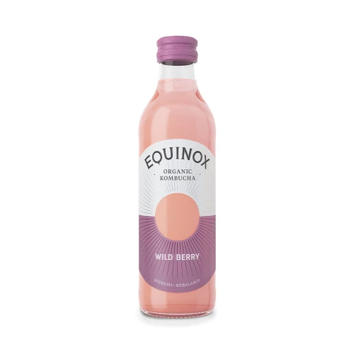 Equinox Kombucha Green Tea & Wild Berry. Best stored chilled 275ml