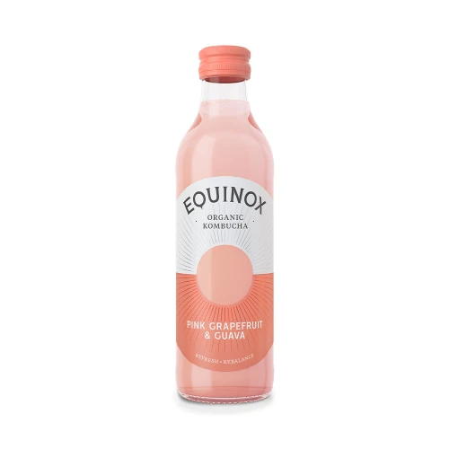 Equinox Kombucha Pink Grapefruit & Guava. Best stored chilled 275ml
