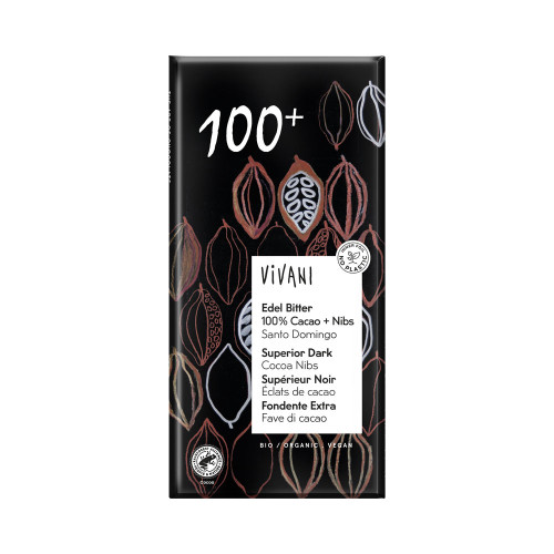 VIVANI Superior Dark Chocolate 100% & Cocoa Nibs 80g
