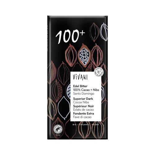 VIVANI Superior Dark Chocolate 100% & Cocoa Nibs 80g