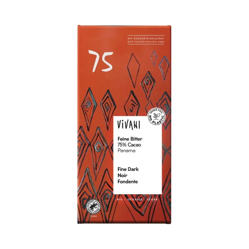 Vivani Fine Dark Chocolate 75% cocoa with coconut blossom sugar 80g