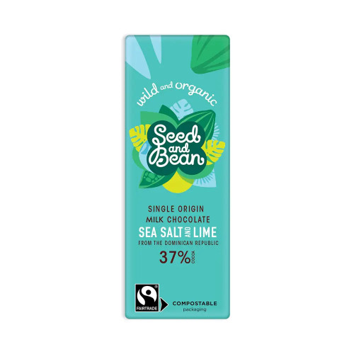Seed and Bean Milk Chocolate 37% with Cornish Sea Salt & Lime 25g