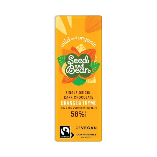 Seed and Bean Orange and Thyme Dark Chocolate Mini Bars 58% Cocoa 25g