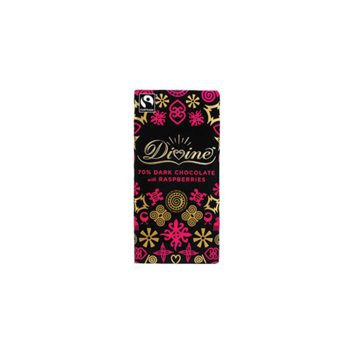 Divine Dark Chocolate 70% with Raspberries 90g