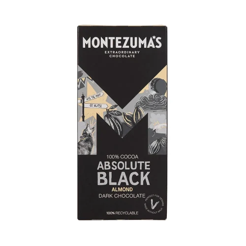 Montezuma's Chocolate 100% Cocoa Absolute Black with Almonds 12 x 90g