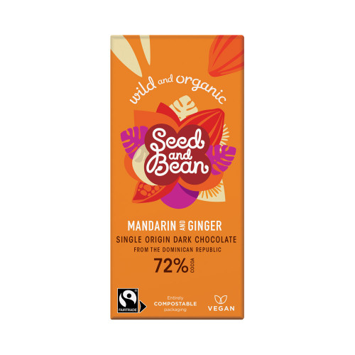 Seed and Bean 72% Extra Dark Chocolate with Mandarin & Ginger 75g