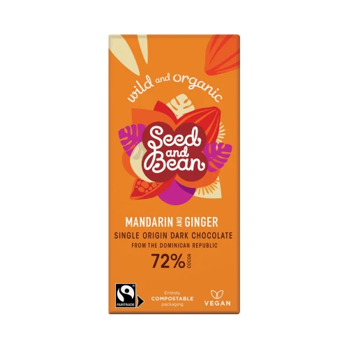 Seed and Bean 72% Extra Dark Chocolate with Mandarin & Ginger 75g