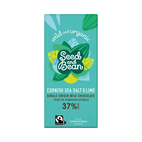 Seed and Bean Milk Chocolate 37% with Cornish Sea Salt & Lime 75g