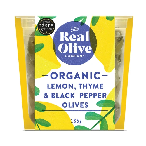 Real Olive Company Lemon Thyme & Black Pepper Pitted Olives in Oil 6 * 150g