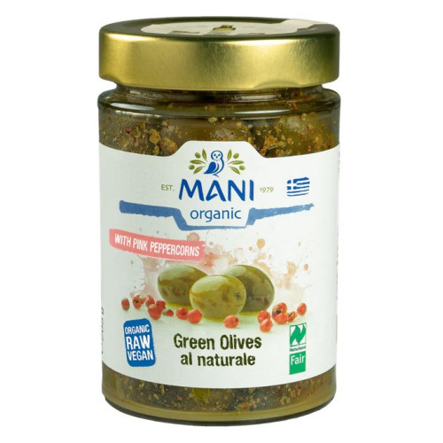 Mani Organic Green Olives al Naturale with Pink Peppercorns (6 * 175g) (Org)