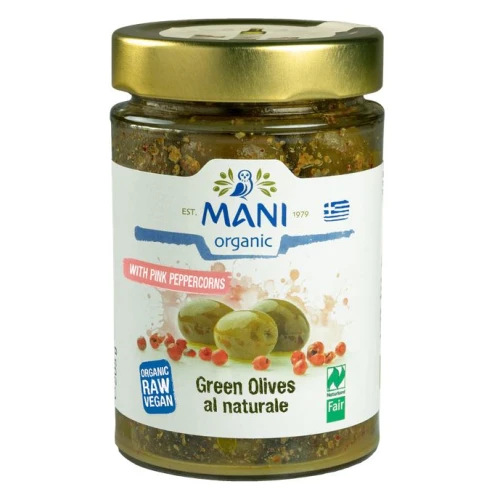 Mani Organic Green Olives al Naturale with Pink Peppercorns (6 * 175g) (Org)