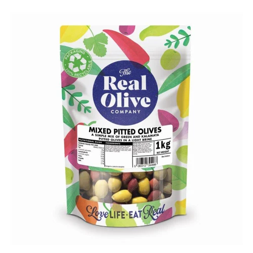 Real Olive Company Mixed Pitted Olives with Wild Garlic & Basil 4 x 1kg