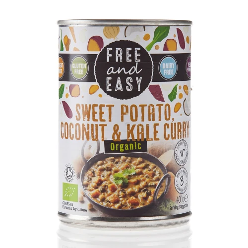 Free And Easy Tinned Ready Meal SweetPotatoCoconut And Kale Curry 400g
