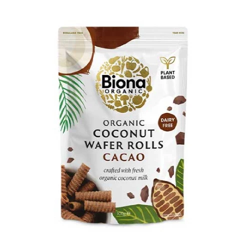 Biona Organic Coconut Wafer Rolls Cacao 100g