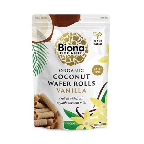 Biona Organic Coconut Wafer Rolls Vanilla 100g