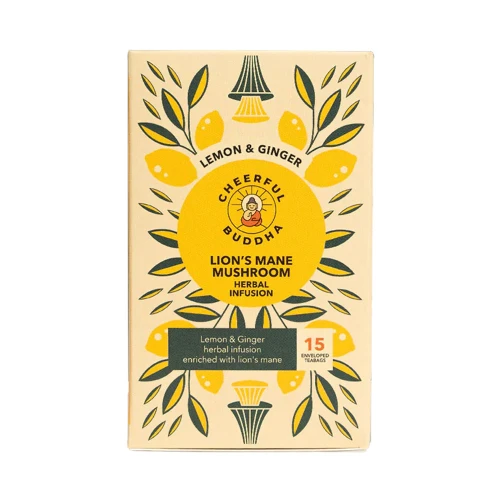 Cheerful Buddha Lemon & Ginger Lion's Mane Mushroom Herbal Infusion 15 Teabags