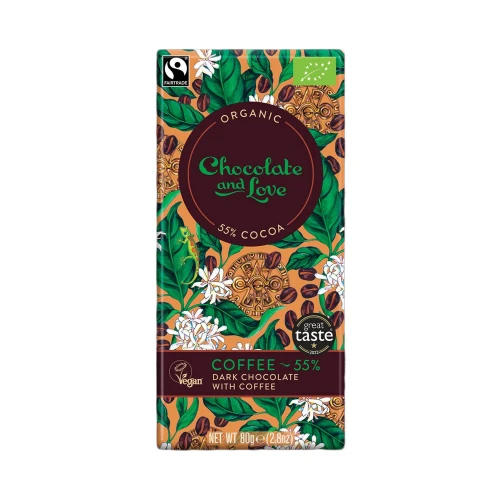 Chocolate and Love Coffee 55% Dark Chocolate with Coffee Bar 80g