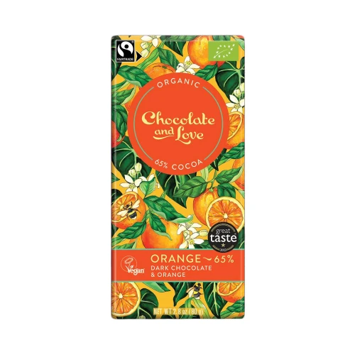 Chocolate and Love Orange 67% Dark Chocolate & Orange Bar 80g