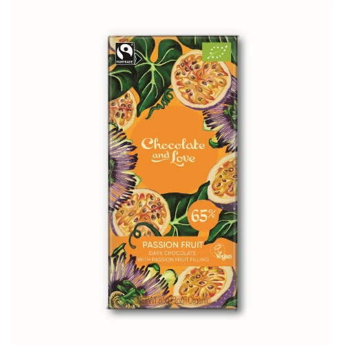Chocolate and Love Passion Fruit 65% Dark Chocolate with Passion Fruit Filling bar 80g