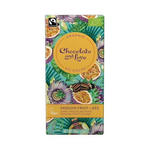 Chocolate and Love Passion Fruit 65% Dark Chocolate with Passion Fruit Filling bar 80g