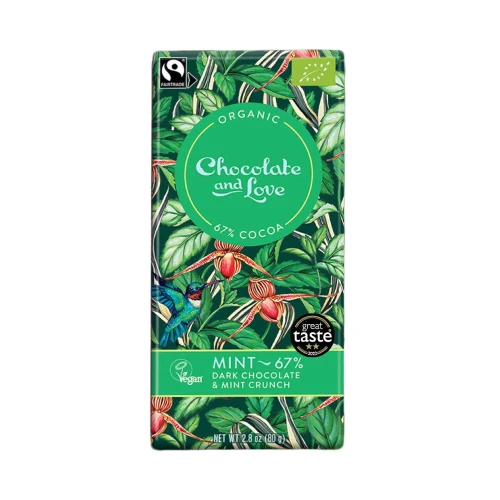 Chocolate and Love Mint 67% Dark Chocolate & Mint Crunch Bar 80g