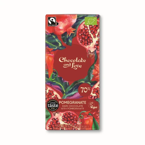 Chocolate and Love Pomegranate 70% Dark Chocolate & Pomegranate Single Origin Madagascar Bar 80g