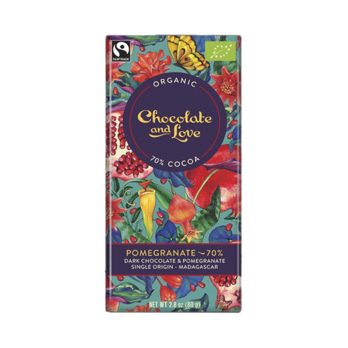 Chocolate and Love Pomegranate 70% Dark Chocolate & Pomegranate Single Origin Madagascar Bar 80g