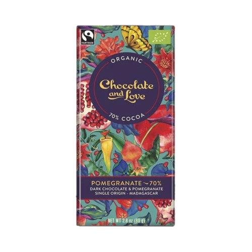 Chocolate and Love Pomegranate 70% Dark Chocolate & Pomegranate Single Origin Madagascar Bar 80g