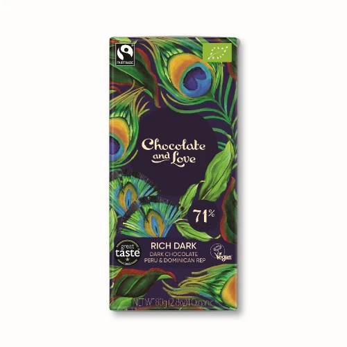 Chocolate and Love Rich Dark 71% Dark Chocolate Peru & Dominican Replublic Bar 80g