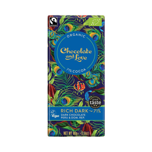 Chocolate and Love Rich Dark 71% Dark Chocolate Peru & Dominican Replublic Bar 80g