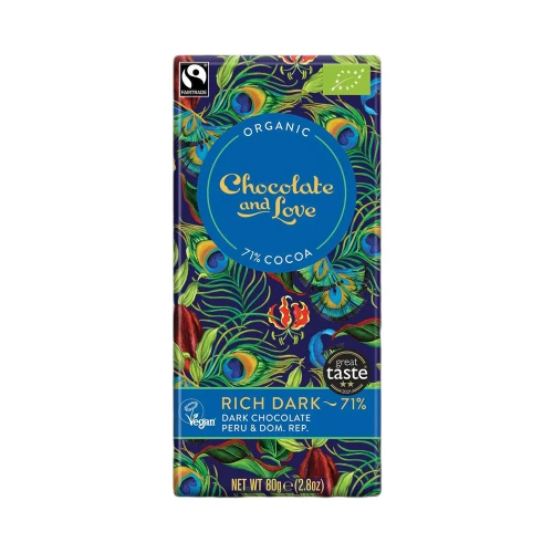 Chocolate and Love Rich Dark 71% Dark Chocolate Peru & Dominican Replublic Bar 80g