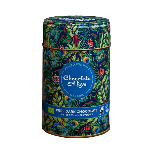 Chocolate and Love Pure Dark Chocolate Assortment Tin 30 Pieces