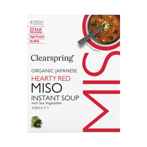 Clearspring Organic Japanese Hearty Red Miso Instant Soup with Sea Vegetables 4 x 8g