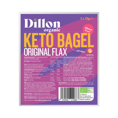 Dillon Organic Keto Bagel Original Flax 2 x75g