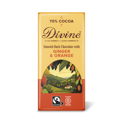 Divine Smooth Dark Chocolate with Ginger & Orange 70% Cocoa 90g