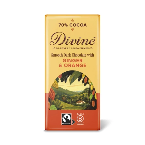 Divine Smooth Dark Chocolate with Ginger & Orange 70% Cocoa 90g