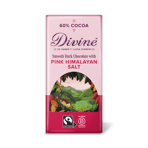 Divine Smooth Dark Chocolate with Pink Himalayan Salt 60% Cocoa 90g