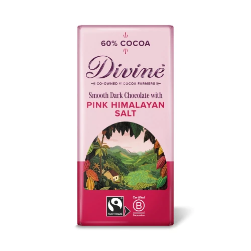 Divine Smooth Dark Chocolate with Pink Himalayan Salt 60% Cocoa 90g