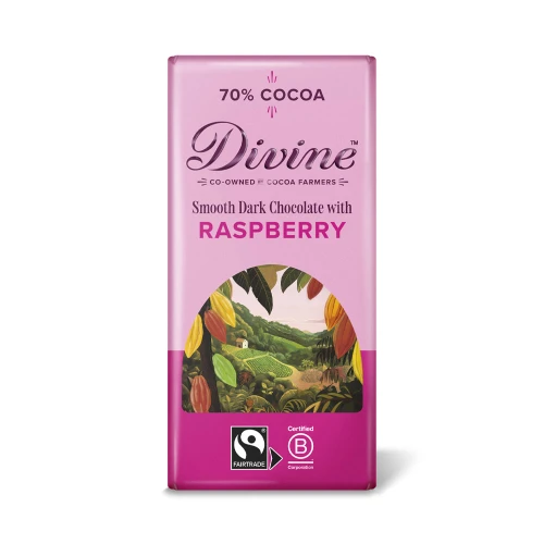 Divine Smooth Dark Chocolate with Raspberry 70% Cocoa 90g