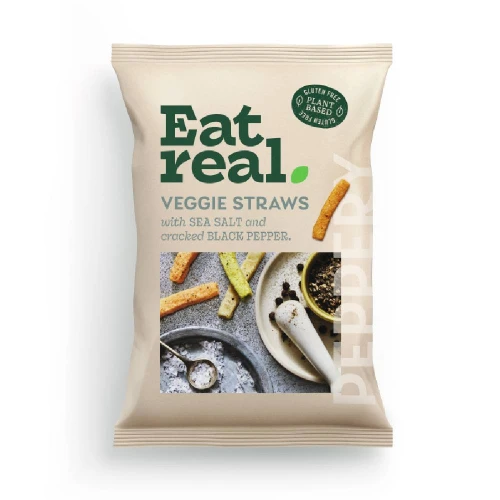 Eat Real Veggie Straws With Sea Salt And Cracked Black Pepper 10 x 110g