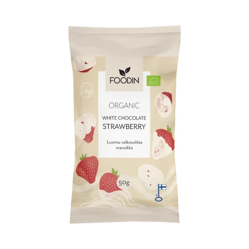 Foodin Raw White Chocolate Coated Strawberries 50g