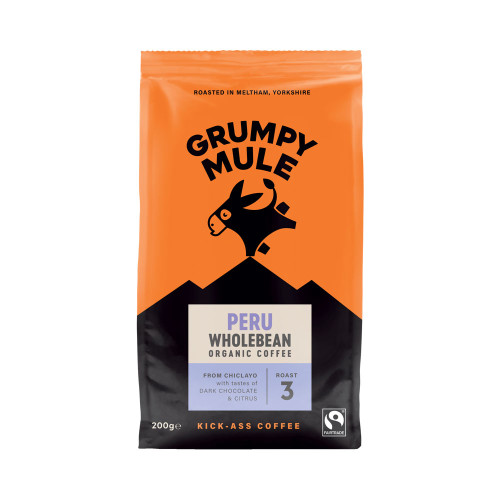 Grumpy Mule Peru Wholebean Organic Coffee 200g