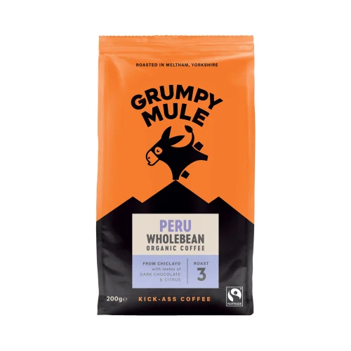 Grumpy Mule Peru Wholebean Organic Coffee 200g