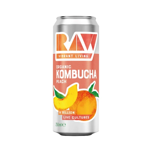 Raw Vibrant Living Organic Peach Kombucha 250m