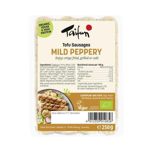 Taifun Organic Tofu Sausages Mild Peppery 250g