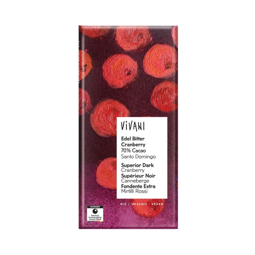 Vivani Superior Dark Cranberries Organic Vegan Chocolate Bar 80g